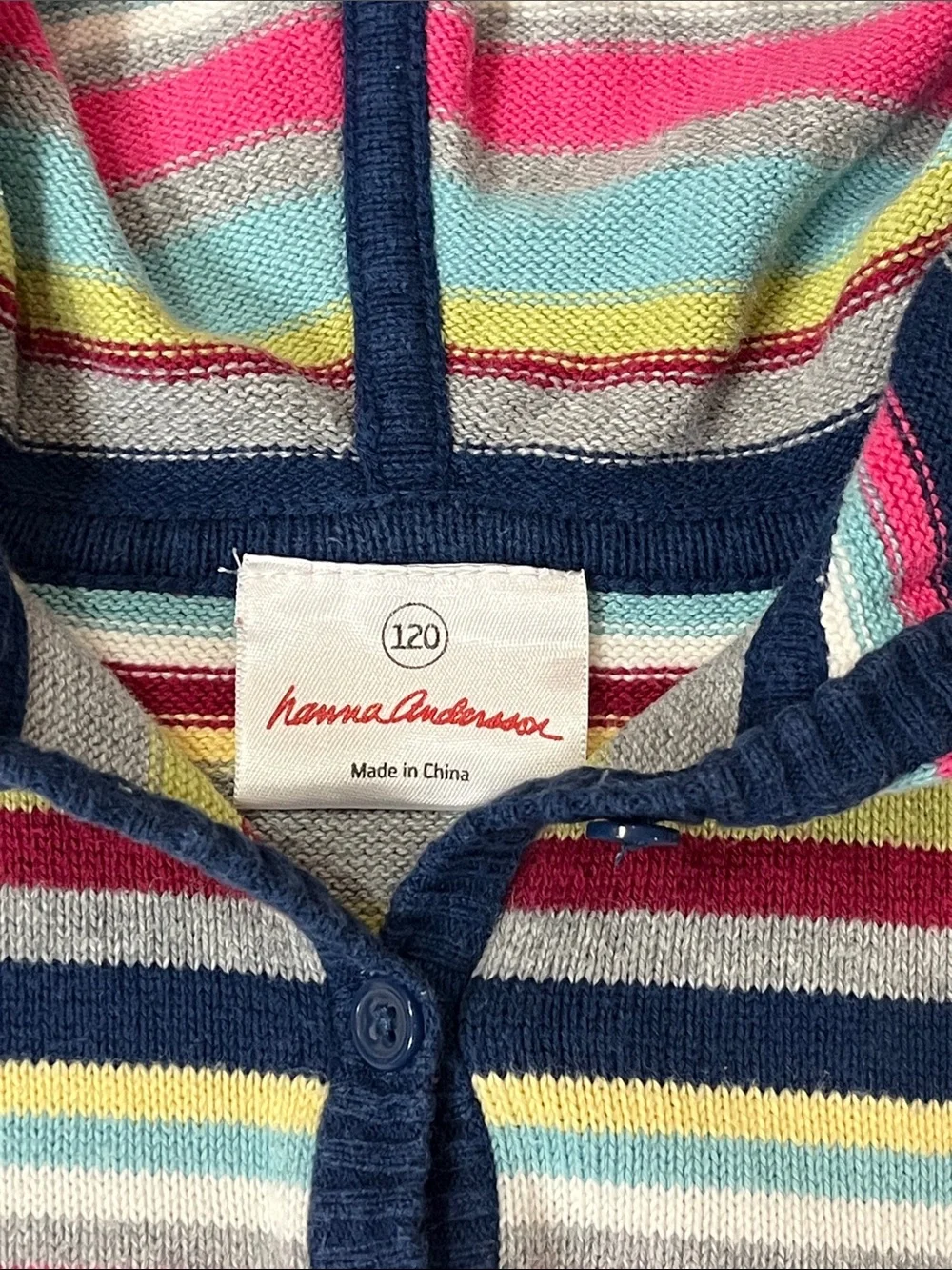 Hanna Andersson 2009 Gray Hooded Knit 100% Cotton Dress Multicolor Stripes 120